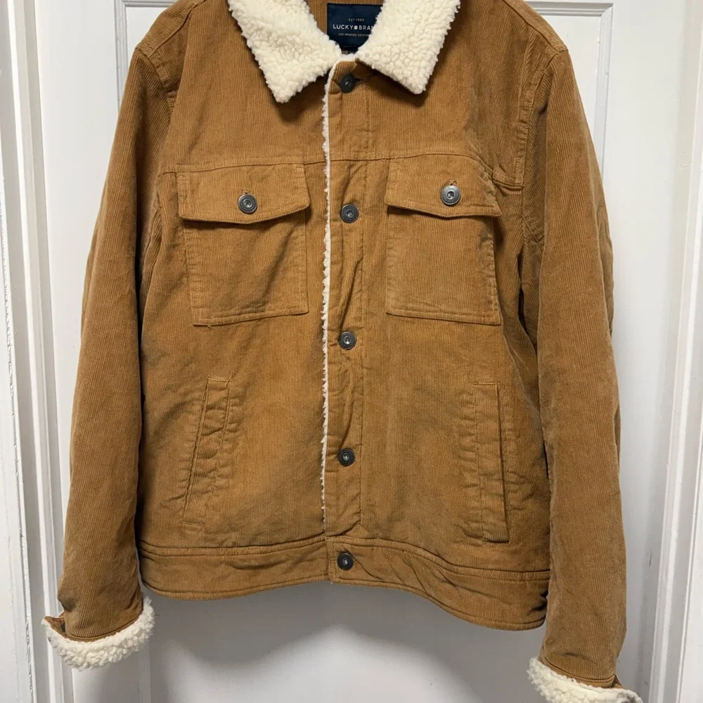 Lucky Brand Brown Corduroy Jacket with Cream Sherpa Collar XL - Picture 1 of 4